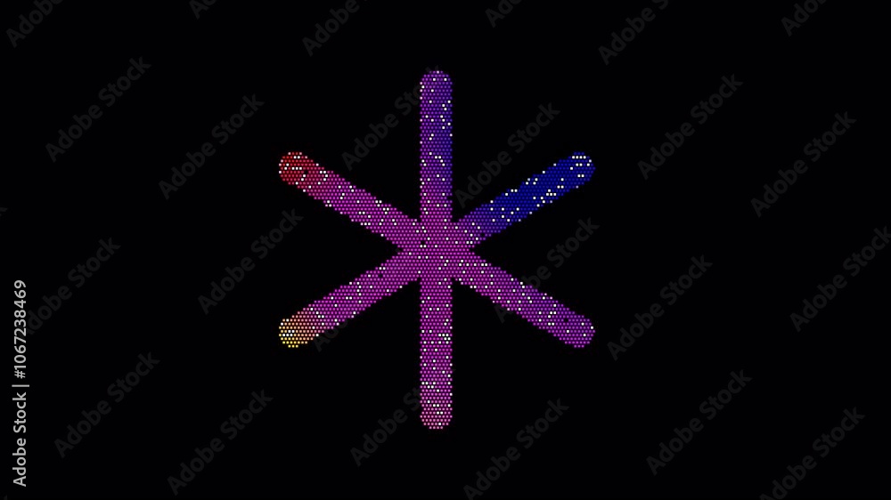 Icon asterisk is made up of LED square shapes that shimmer and flicker. There are black dead diodes. In-Out looped. Alpha BW at the end Icon asterisk is made up of LED square shapes that shimmer and flicker. There are black dead diodes. In-Out looped. Alpha BW at the end