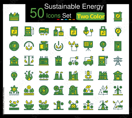 Set of 50 Sustainable Energy icons related to Bio Battery, Biofuel Barrell, Biofuel Can, Biofuel Station Icon collection photo