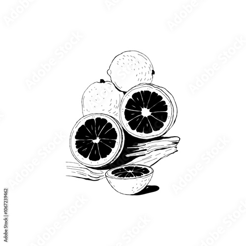 Abstract fruits vector black ink . Modern trendyи minimal style. Exotic Healthy Food. Hand drawn design for wallpaper, wall decor, print, postcard, cover, template, banner.