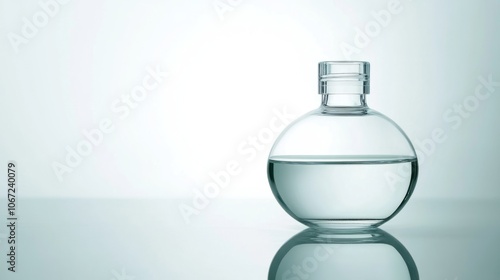 Clean modern water bottle with safety cap and half-filled with clear water on white background, symbolizing hydration and drinking safety, ample copy space for text overlay.