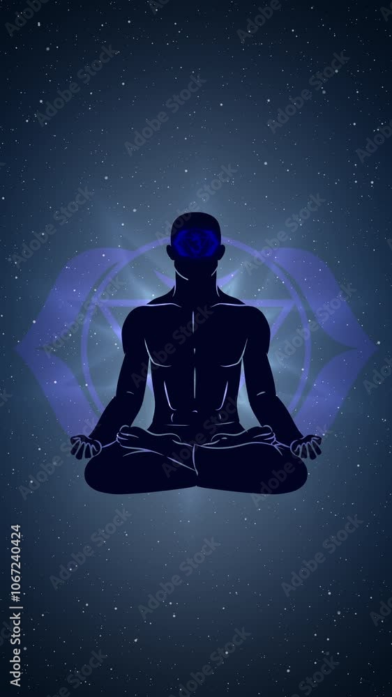 Anja chakra with meditation human in lotus pose Anja chakra with meditation human in lotus pose