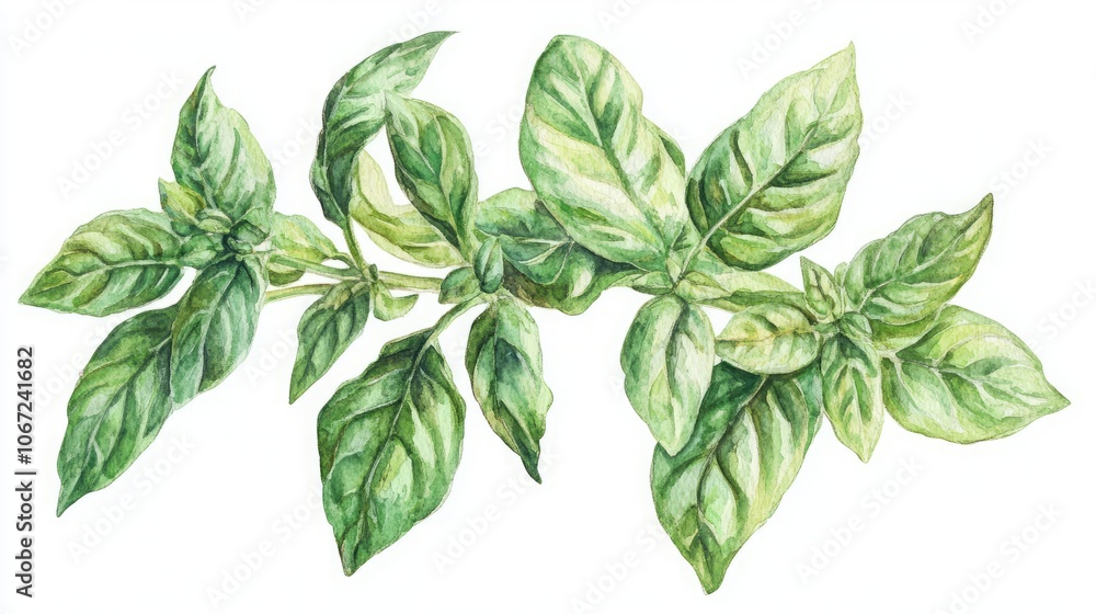 A detailed illustration of fresh basil leaves. A detailed illustration of fresh basil leaves.