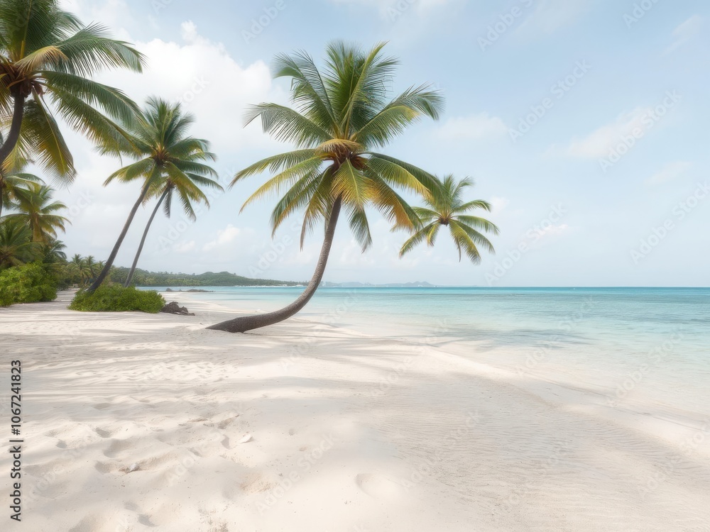Sandy beach and turquoise tropical sea with palm trees, paradise Sandy beach and turquoise tropical sea with palm trees, paradise