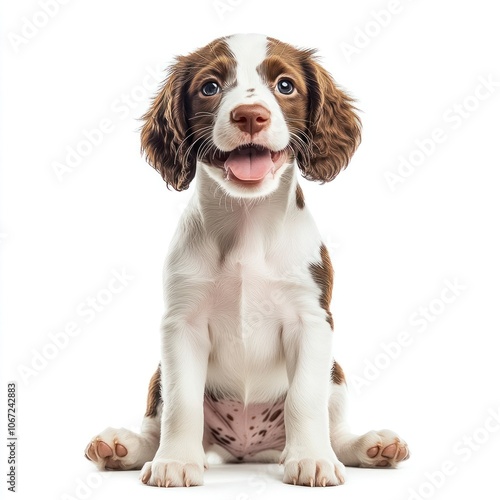 A spaniel puppy happy sitting animal photography background.