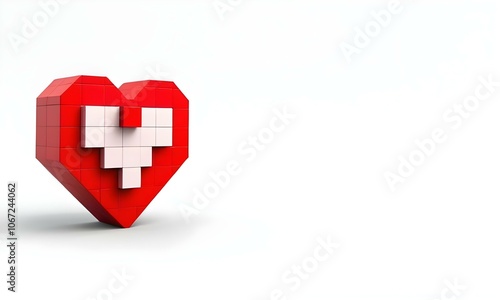 3D Block Heart with Pixel Art Style