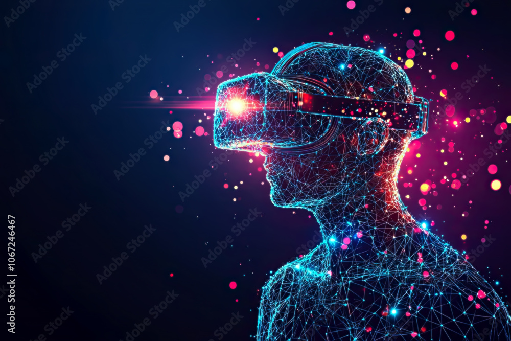 generative illustration. a man with virtual glasses plays and explores new technologies generative illustration. a man with virtual glasses plays and explores new technologies
