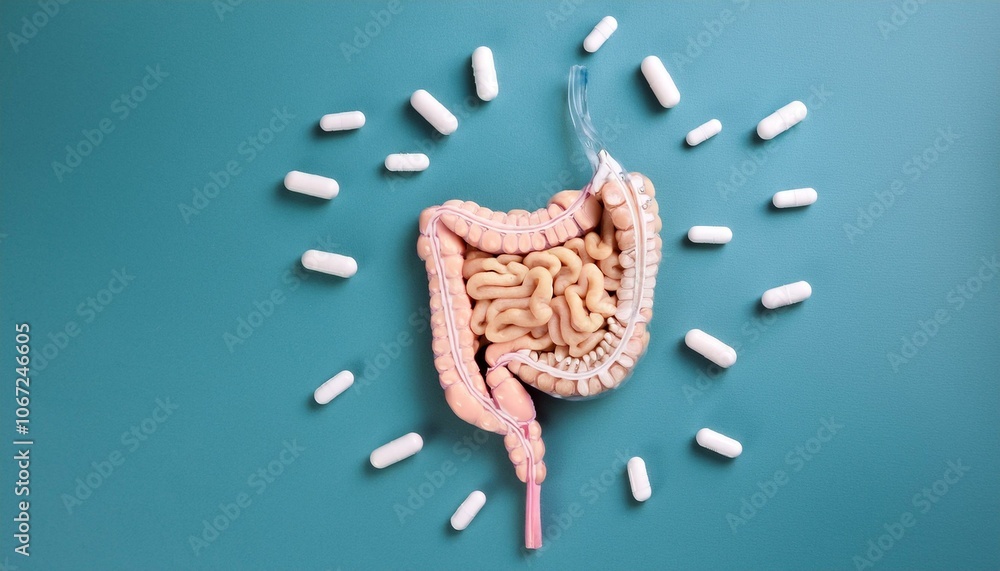 Naklejka premium A visual representation of the food digestion process in the secretin digestive systemWaves of light in the mountain valley stretch into the sky