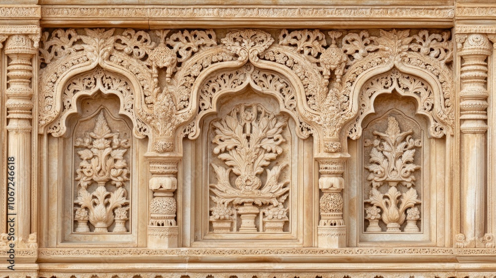 A dramatic close-up of the intricately carved windows of the Jaisalmer Fort, showcasing the beautiful fusion of functionality and artistry in desert architecture A dramatic close-up of the intricately carved windows of the Jaisalmer Fort, showcasing the beautiful fusion of functionality and artistry in desert architecture
