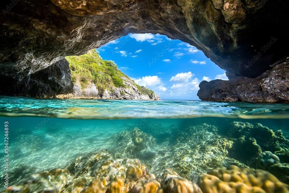 Fototapeta premium Underwater View Through a Coastal Cave Opening