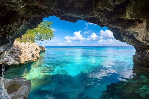 A View of the Ocean Through a Cave Opening