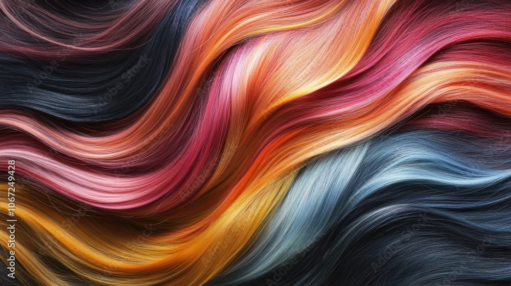 Presentation of colorful wavy hair, featuring bold, unique hair coloring designs; ideal for fashion-forward hair advertisements Presentation of colorful wavy hair, featuring bold, unique hair coloring designs; ideal for fashion-forward hair advertisements