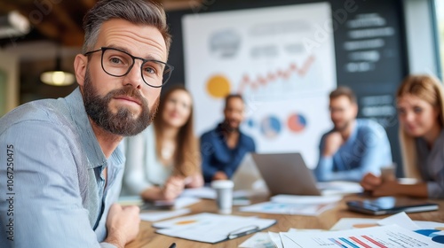 Focused Business Team Analyzing Data in Modern Office Meeting Room