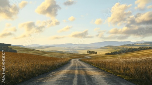 Road to Horizon - Long, winding road leading to a distant horizon, evoking the excitement of the unknown.