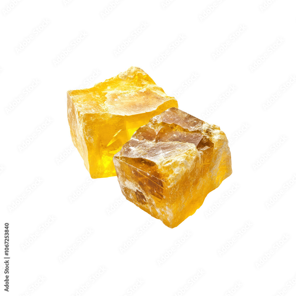 Two Yellow Amber Crystals on Transparent Background Two Yellow Amber Crystals on Transparent Background