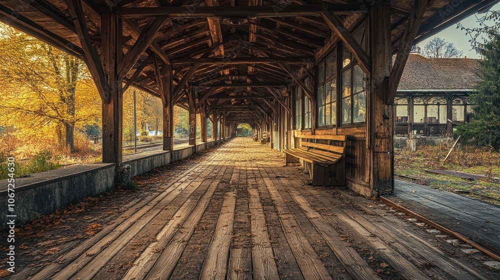 Rustic Station - Weathered, rustic station with wooden beams, creating a vintage countryside look.