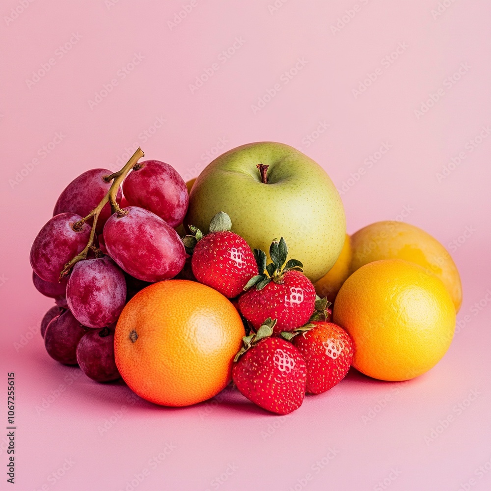 photo of fresh fruits good looking fresh, fruits, delicious, creative, advertisement, pink background, artistic. front view photography. generative ai photo of fresh fruits good looking fresh, fruits, delicious, creative, advertisement, pink background, artistic. front view photography. generative ai