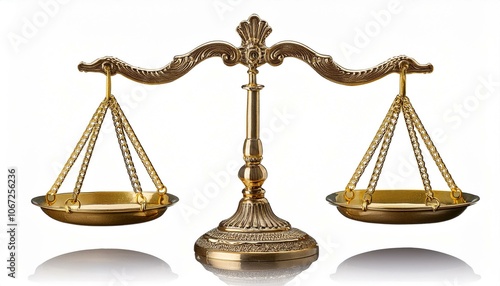 gold balance scales on White background PNG