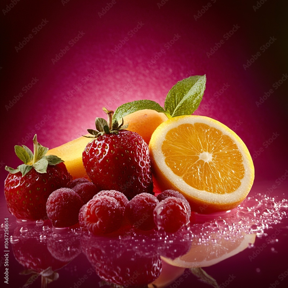 photo of fresh fruits good looking fresh, fruits, delicious, creative, advertisement, pink background, artistic. front view photography. generative ai photo of fresh fruits good looking fresh, fruits, delicious, creative, advertisement, pink background, artistic. front view photography. generative ai