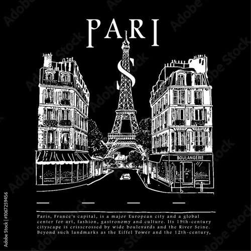 Paris Art Prints. hand drawn line art sketch artwork. print design for city graphic. women's t shirt design in vector. summer winter sweatshirt  artwork