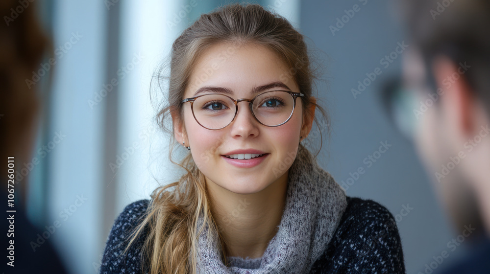Germany business woman talking to colleagues at a meeting or job interview Germany business woman talking to colleagues at a meeting or job interview