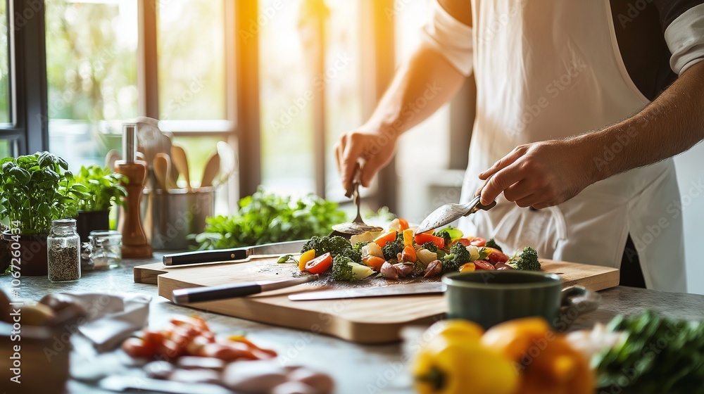 personal chef preparing a gourmet meal in a beautifully designed modern kitchen personal chef preparing a gourmet meal in a beautifully designed modern kitchen