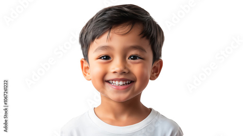 Close-up of a smiling boy, isolated on transparent background