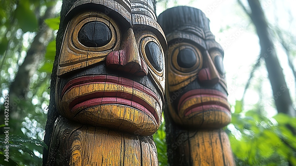 Oceania totem sacred head, scary mask showing the god and spirit Oceania totem sacred head, scary mask showing the god and spirit