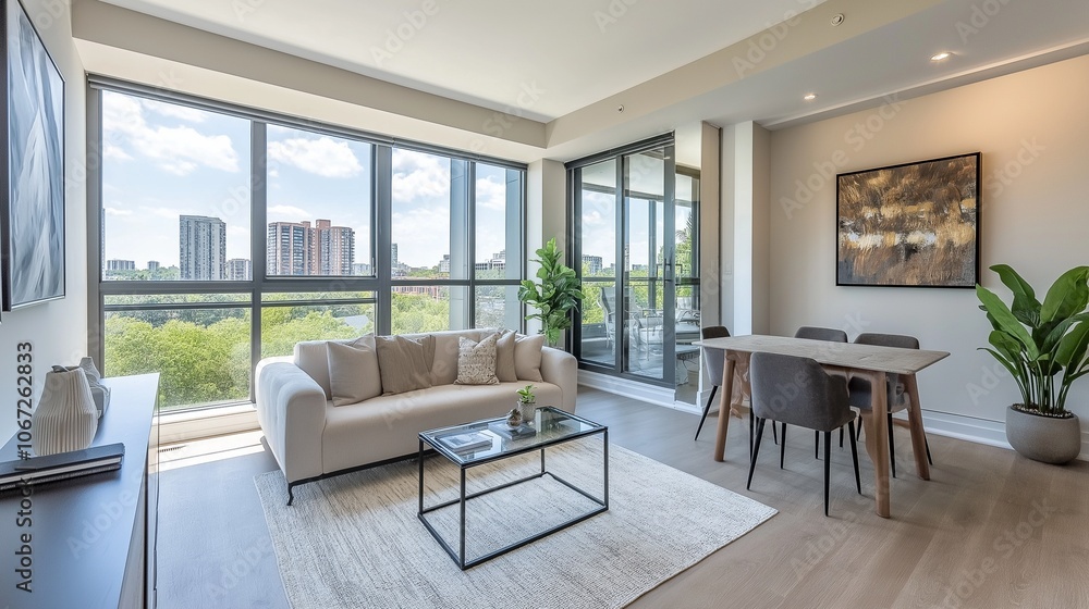 modern apartment to prospective buyers, with large windows flooding the space with natural light, symbolizing personalized real estate services modern apartment to prospective buyers, with large windows flooding the space with natural light, symbolizing personalized real estate services