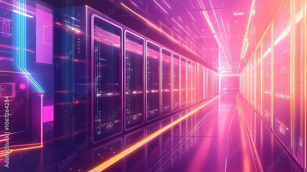 Futuristic data center with chief technology officer digitalization lines streaming through servers cloud computing concept. Futuristic. Illustration Futuristic data center with chief technology officer digitalization lines streaming through servers cloud computing concept. Futuristic. Illustration