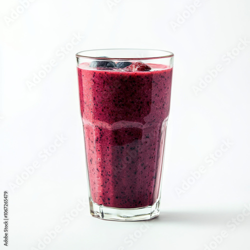 A vibrant berry smoothie in a glass, isolated on a white background, emphasizing freshness and colorful appeal