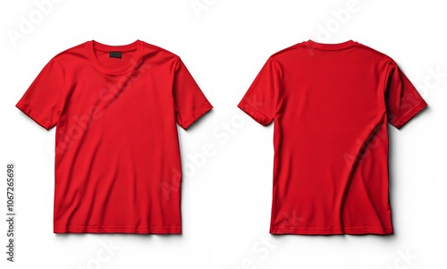 Red Short-Sleeved T-Shirt Mockup Front and Back View