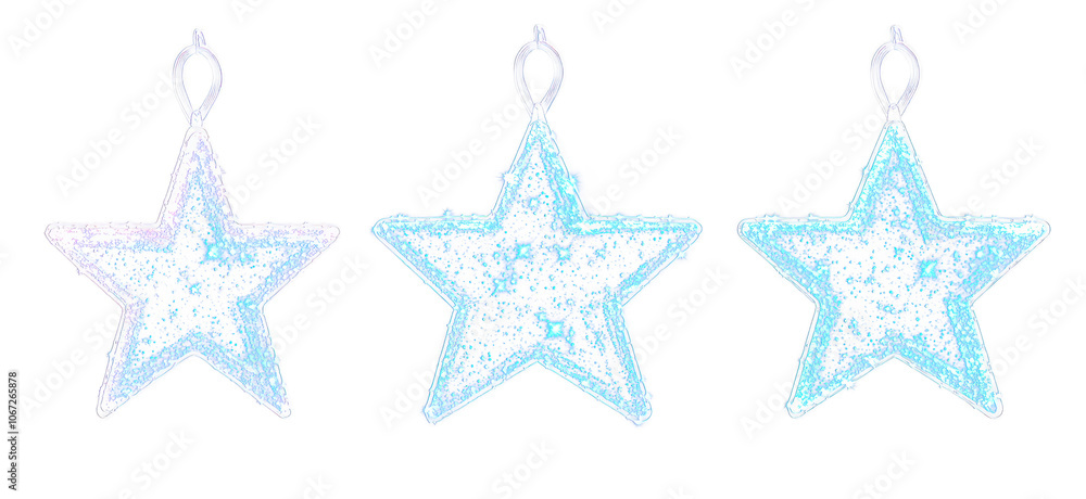 Obraz premium Glittering blue stars isolate on transparent background, festive decorations, cutout, png