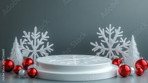 empty stone podium with luxry ornaments and branches photo