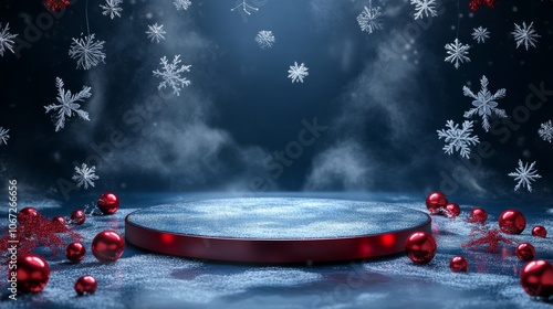 empty stone podium with luxry ornaments and branches photo