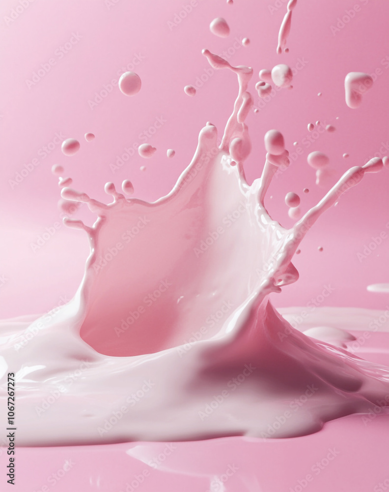 A splash of pink milk is pouring out of a cup, creating a beautiful and vibrant scene. A splash of pink milk is pouring out of a cup, creating a beautiful and vibrant scene.
