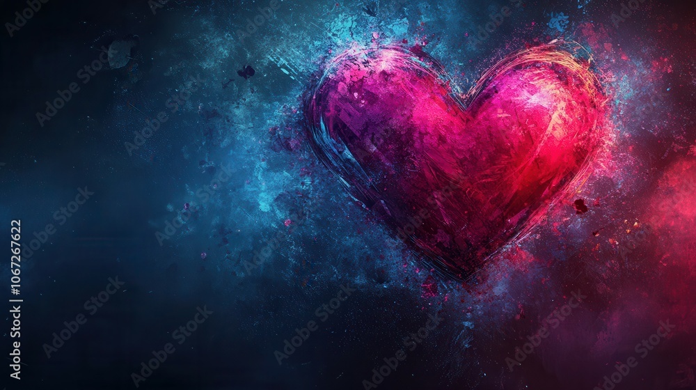 A striking heart shape emerges from a swirl of vibrant pink and blue hues set against a dark backdrop, creating a mesmerizing contrast that evokes feelings of love and passion. A striking heart shape emerges from a swirl of vibrant pink and blue hues set against a dark backdrop, creating a mesmerizing contrast that evokes feelings of love and passion.