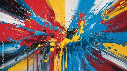 Colorful Abstract Splash Painting with Vibrant Textures and Graffiti Elements
