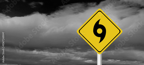 danger,caution,Hurricane Idalia warning sign against a powerful stormy background with copy space. Dirty and angled sign with cyclonic winds add to the drama.hurricane season sign on cloudy background