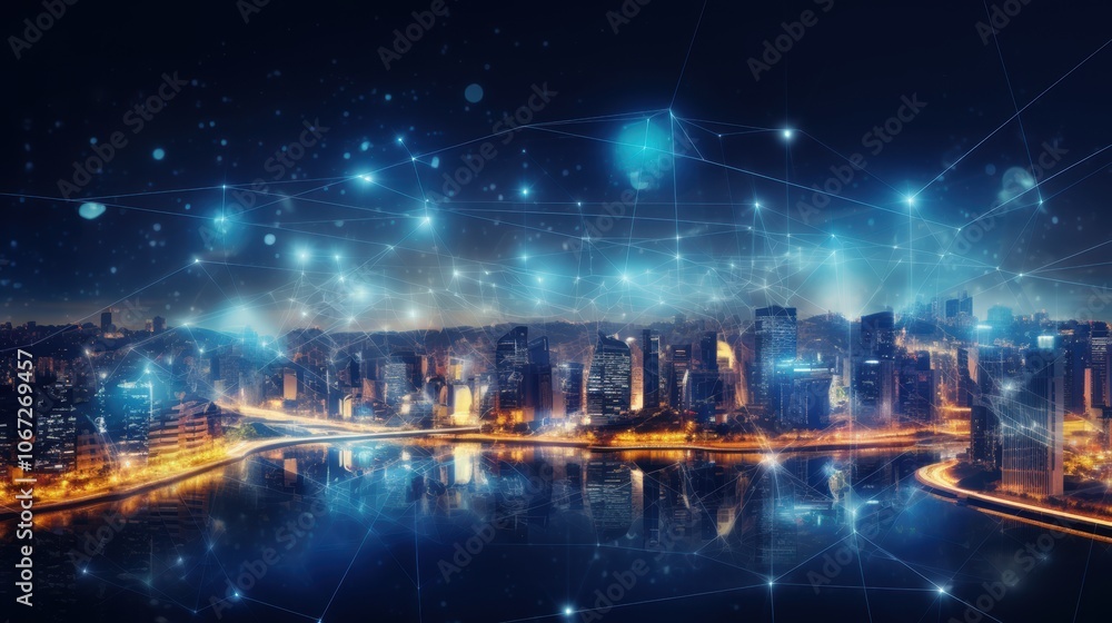 Fototapeta premium 5G, 6G, Big data wireless network, high speed internet, cloud computing or connect diagram technology, Data storage, service, synchronize, online, financial, Connectivity global, smart city, Gen AI