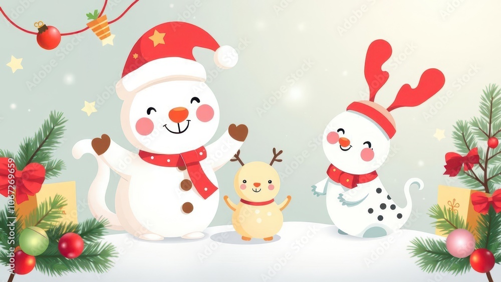 Adorable collection of Christmas characters and animals in festive attire, perfect for holiday graphic design projects, joyful, whimsical, festive Adorable collection of Christmas characters and animals in festive attire, perfect for holiday graphic design projects, joyful, whimsical, festive