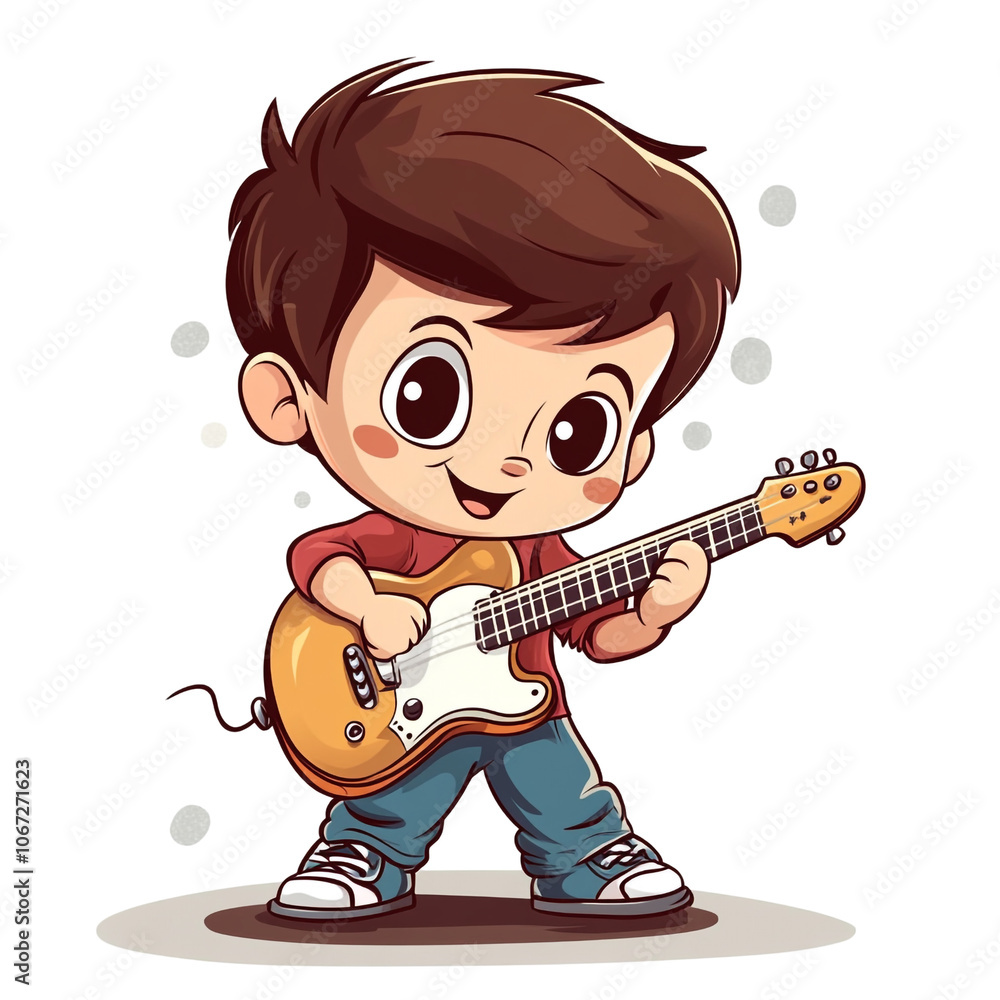 Cute Cartoon Boy Playing Guitar Cute Cartoon Boy Playing Guitar