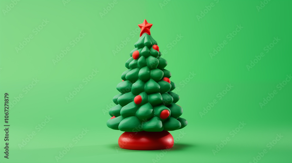 Christmas green tree, molded from plasticine on a green background. Toy plastic New Year tree with a star. Christmas banner, photo for postcards. Volumetric small tree. New Year or Christmas Christmas green tree, molded from plasticine on a green background. Toy plastic New Year tree with a star. Christmas banner, photo for postcards. Volumetric small tree. New Year or Christmas