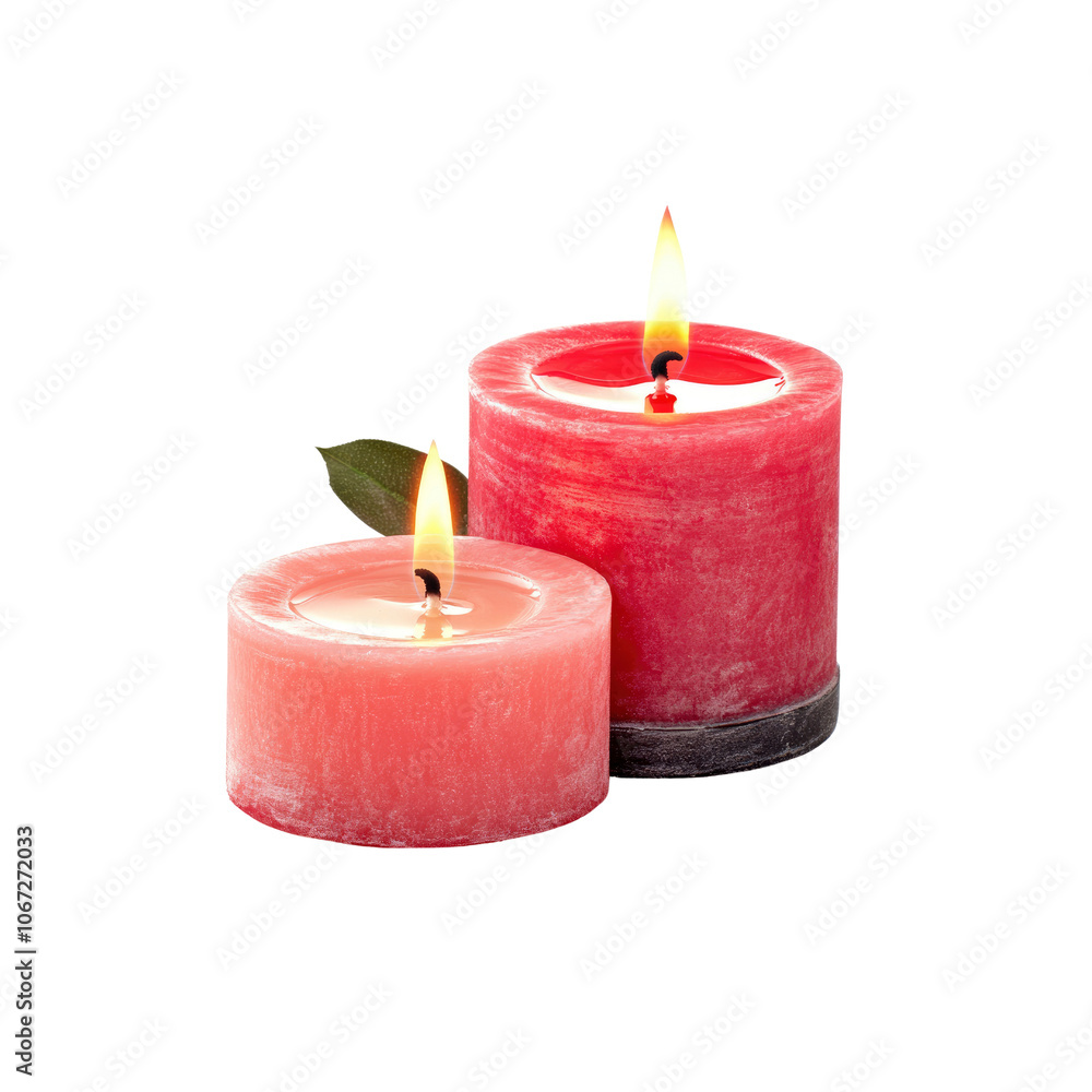 Two Burning Red Candles on a Transparent Background Two Burning Red Candles on a Transparent Background