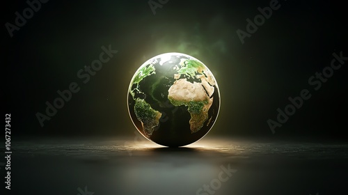 Simplified Earth illustration with green highlights, environmental protection, zero emissions