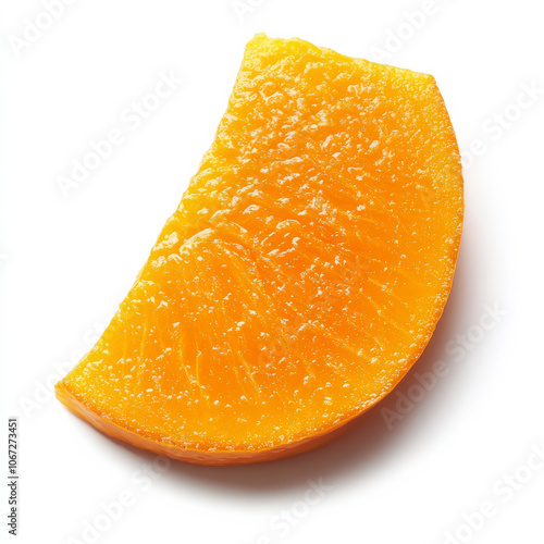 A fresh slice of mango with vibrant orange color, isolated on a white background, showcasing its tropical sweetness photo