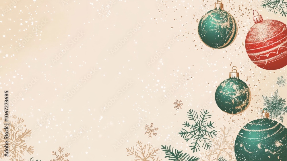 Fototapeta premium Paper Christmas Background with ornaments. border for christmas