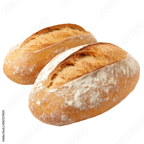 Crusty loaves of bread on white photo