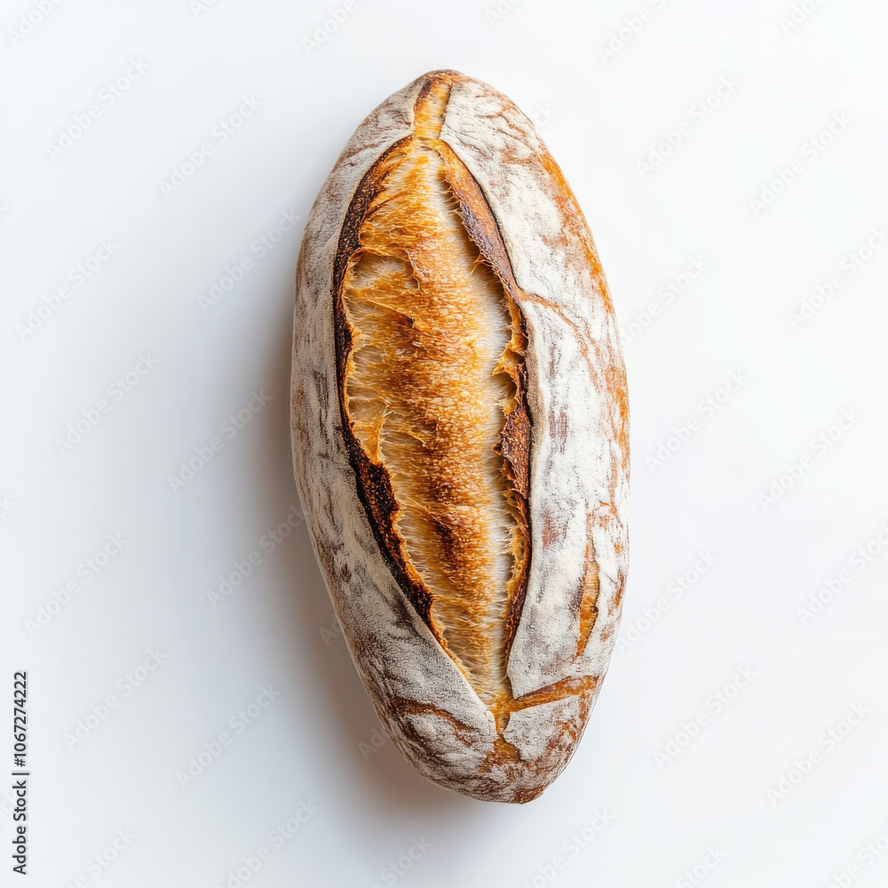A fresh baguette with a crispy crust, isolated on a white background, highlighting its artisan qualities and texture A fresh baguette with a crispy crust, isolated on a white background, highlighting its artisan qualities and texture