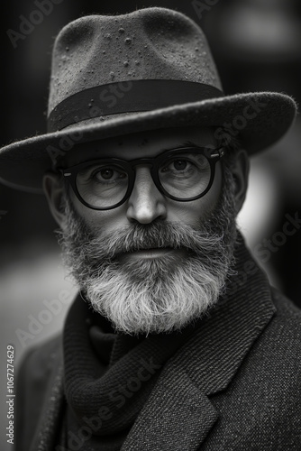 A man with a hat and glasses is looking at the camera