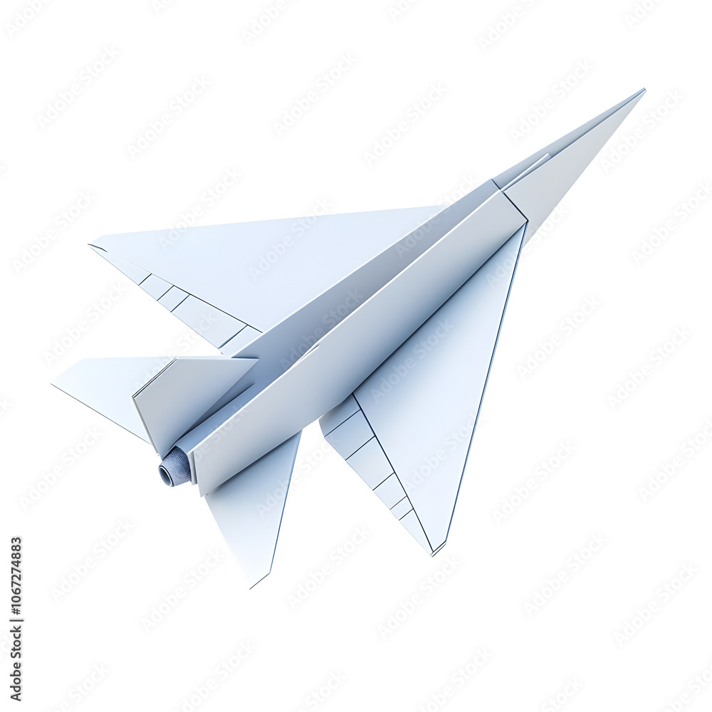 Paper Airplane Transitioning into 3D Jet on White Background Paper Airplane Transitioning into 3D Jet on White Background